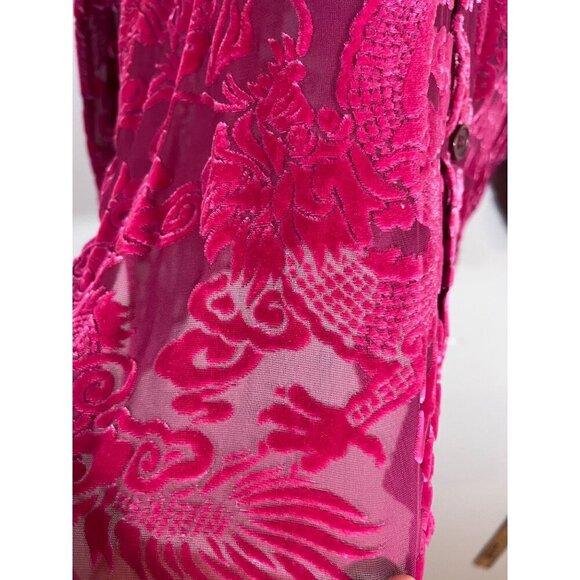 Diane Von Furstenberg Top Women M Pink Burnout Floral Mesh Vintage Preppy Silk - Picture 8 of 13